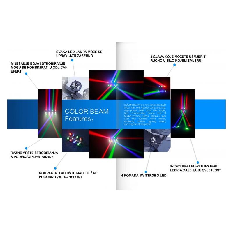 Color Beam LED efekt 8x 9W 3in1 RGB + 4x 1W strobo X-LIGHT Cijena Akcija