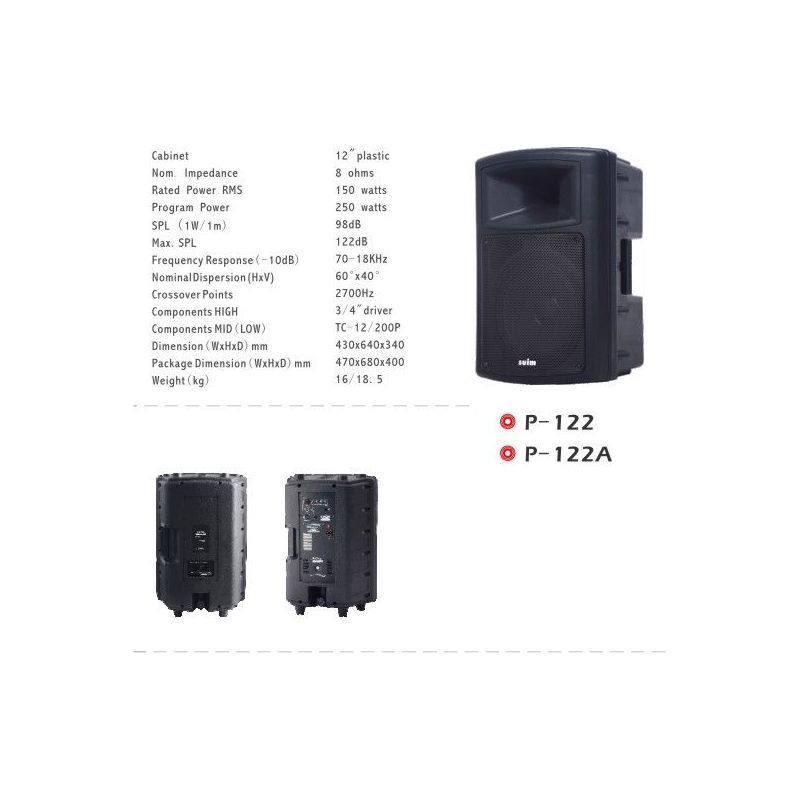 Zvučna kutija plastična P-122A aktivna 12” + 3/4” visoki  250W SUIM