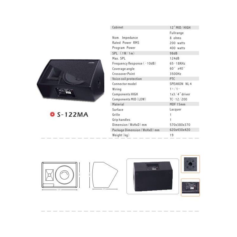 Zvučna kutija S-122MA aktivna 400W, 12’’ + 3/4’’ visoki SUIM Cijena Akcija