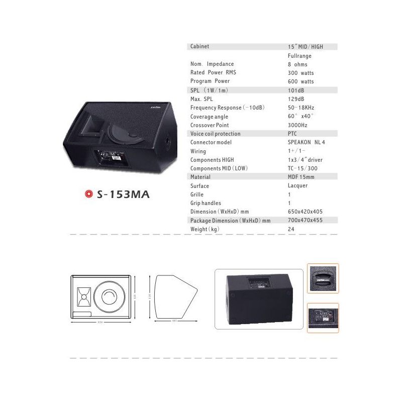 Zvučna kutija S-153MA aktivna 600W, 15’’ + 3/4’’ visoki SUIM Cijena Akcija
